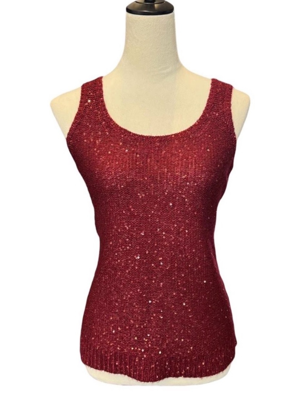 Women's Sequin Knit Tank Top - Burgundy